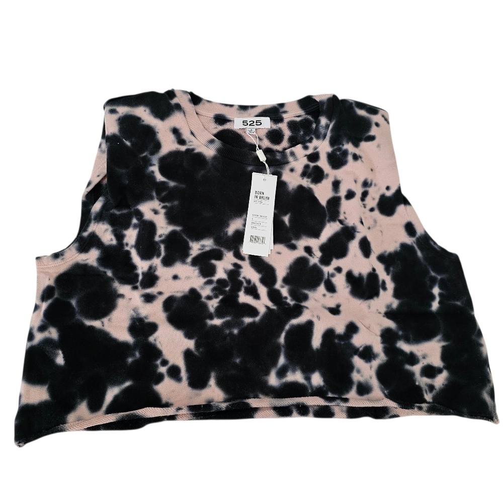 525 Revolve Tie Dye Crop Sleeveless Sweatshirt Pink Black Women’s Small New Tags
